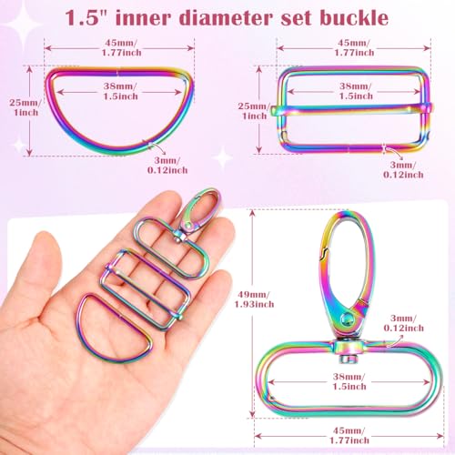 PECMER Rainbow Swivel Clasp Buckles D Ring Hardware 1.5 Inch -Purse Bag Making Supplies and Hardware 18 Pcs Lanyard Snap Hooks for purses/bags/handbags Straps DIY Craft - color: Rainbow-18 Pcs-1.5 Inch