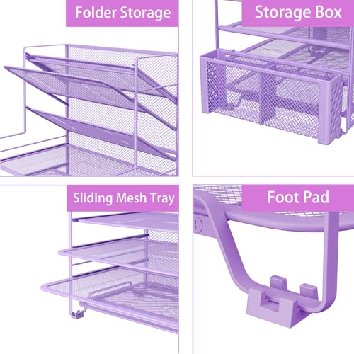 Simple Trending 7 Tier Desk File Organizer, Letter Tray Paper Organizer with Pen Holder and Metal Hanging Basket, Purple - color: 7 Tier Purple