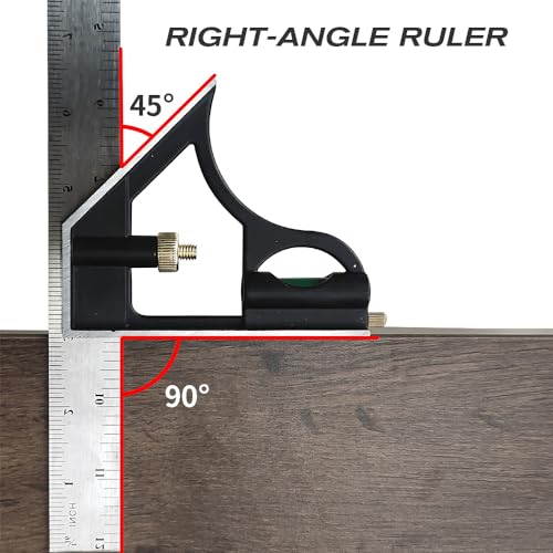 BAUSATZ 12 inch Stainless Steel Combo Square - Universal Bevel 180 Degree Angle Combination Square Set Protractor Ruler