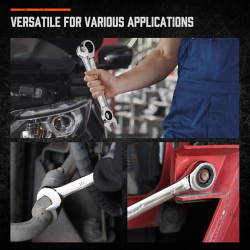 HORUSDY 13-Piece Sturdy Ratcheting Wrench Set | Metric Sizes 6–19mm | Max Torque Ratchet Combination Wrenches Set with Storage Rack | 72-Tooth | Chrome Vanadium Steel - style: 13pcs Metric Ratchet Wrench Set