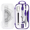Unjoo Geometry Set 10 Pcs Student Supplies, Protractor and Compass,Purple - color: Purple
