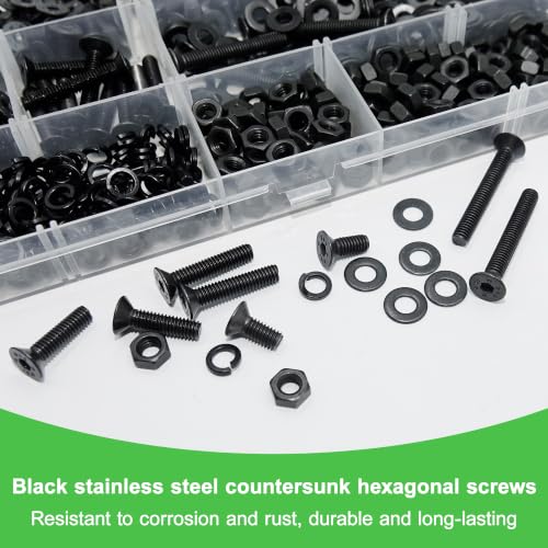 680Pcs M4 Countersunk Flat Head Phillips Machine Screws Assortment Kit, Nuts Washers with Screwdriver, M4x6/8/10/12/16/20/25/30mm for Electronics & Machinery - size: M4-680Pcs