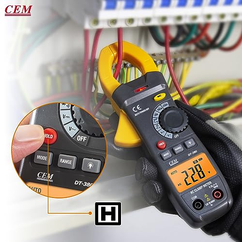 CEM Digital Clamp Meter DT-380 & Non-Contact Voltage Tester AC-6 Kit,AC Current 400A,AC/DC Voltage 600V,Resistance,Continuity,Diode,Temperature,NCV 50-1000V,Auto Power Off,Data Hold for Electricians,H