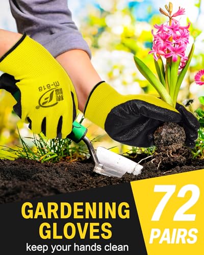 Potchen 72 Pairs Garden Work Gloves Bulk Pack for Men and Women - color: Yellow