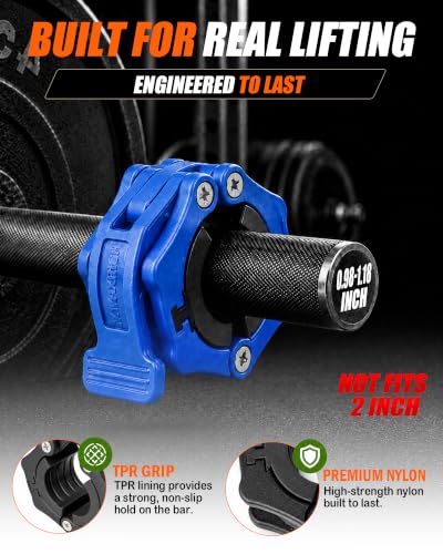 MAXRICH Ultra-Thin 1-Inch Barbell Clamps, Quick Release Weight Clips for 23–30mm Bars, Secure Barbell Collars for Home Gym - color: Blue