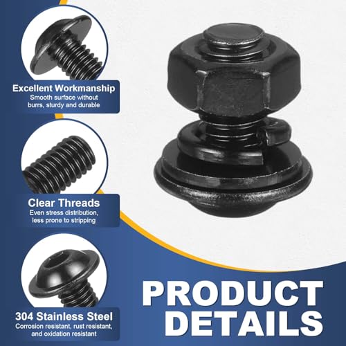 M METERXITY 10 Set M8 x 30mm Flanged Button Head Socket Cap Screws, Black 304 Stainless Steel 18-8 Hex Socket Head Screws Bolts, Nuts, Flat & Lock Washers for DIY, Furniture, Automotive - size: M8 x 30mm