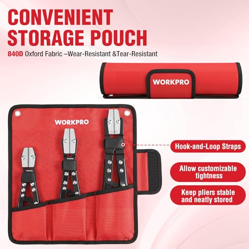 WORKPRO 3-Piece Ratcheting Hose Pinch Off Pliers Set, 8", 10", 12" Pliers - color: Red