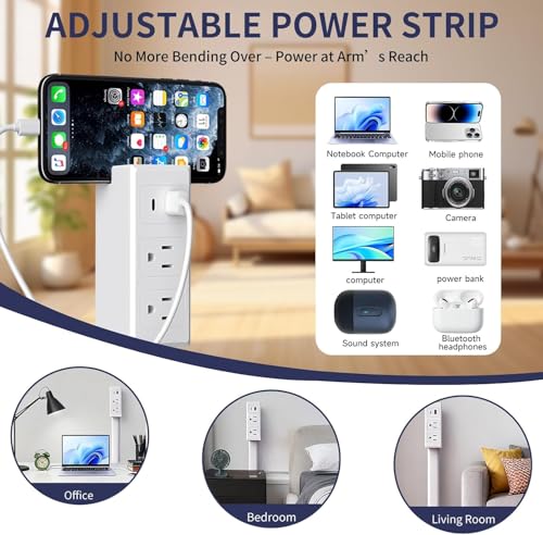 Electrical Outlet Extender Stick,180° Rotating Extendable Wall Outlet for Hard to Reach Places,Rotating Plug Power Hub for Bedroom, Living Room, Office