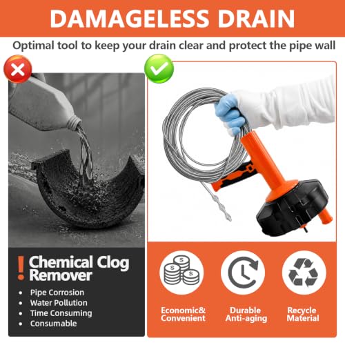 Drain Snake 8Set-33Ft Drain Clog Remover,34inch Heavy Duty Plumbing Snake,20inch Hair Clog Remover,Cleaning Brush,Goggles and Gloves Manual or Powered for Bathtub,Sewer,Sink,Drainage Pipe - style: 10SET Electric Heavy Duty
