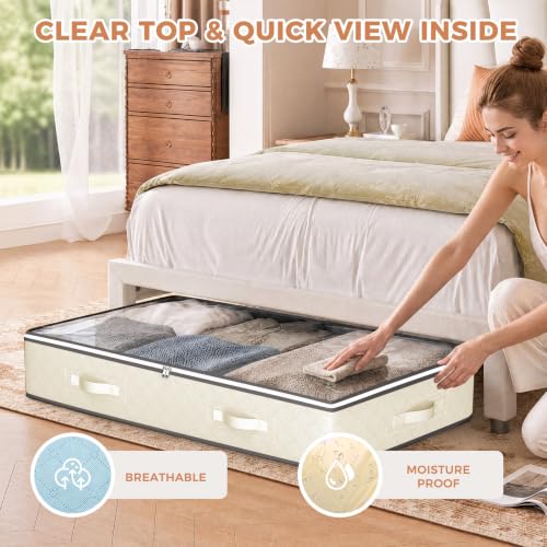 Budding Joy 4 Pack Under Bed Storage Containers with Clear Lids, Beige - color: Beige, size: 60L-4 Pack