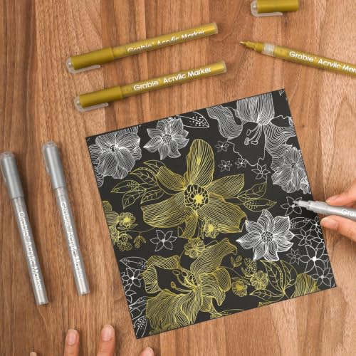 Grabie 0.7 mm Acrylic Paint Markers, Pack of 6 gold & silver Pens - color: Gold&Silver