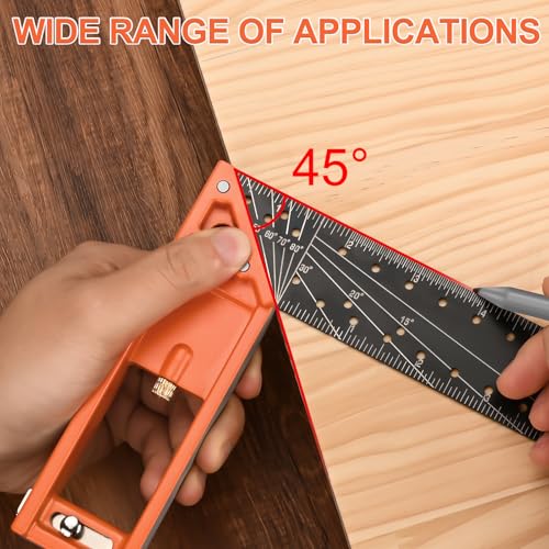 16” Woodworking Square Ruler - Preciva 1/16” Scale Right Angle Ruler Carpenter Square Layout Tool, Retractable Edge Support and Multi-Angle Scribe Mark, Includes Carpentry Pencil - style: 16 IN