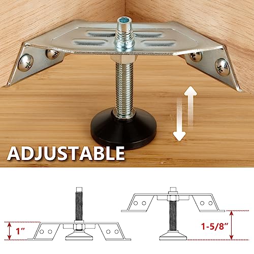 POWERTEC Corner Leveling Feet 4PK, Heavy Duty Adjustable Corner Bracket Levelers with Nylon Foot for Cabinets, Vanities, Furniture & Shelves (71157) - size: Set of 4, style: Corner leveling feet