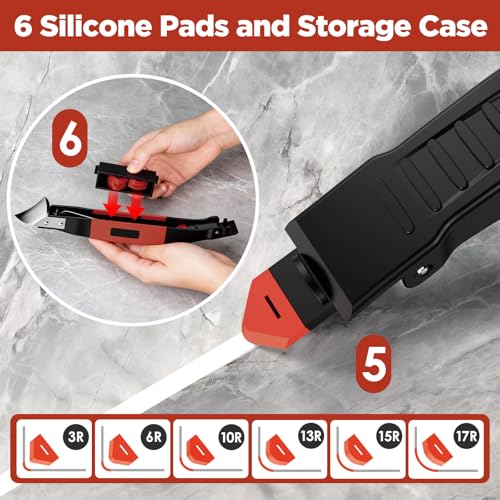 6 in 1 Silicone Caulking Tool Kit, Caulk Grout Remover Tool (Red) - color: Red
