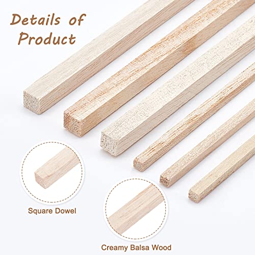 OLYCRAFT 60Pcs Tung Wood Sticks 12 inch Long Unfinished Wooden Strips Square Dowels Strips for DIY Molding Crafts Projects Making - color: Burlywood - Square - 2 Styles