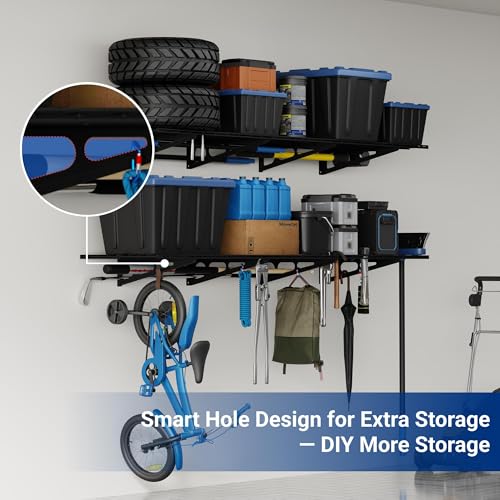 FLEXIMOUNTS 4-Pack 2x4ft Wall Shelf Garage Storage Rack Wall Mounted, Black - color: Black, size: 4 pack-2x4 ft