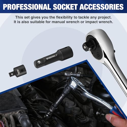 WORKPRO 9-Piece Impact Socket Extension Set, 1/4", 3/8" & 1/2" Drive, CR-V - style: 9PCS