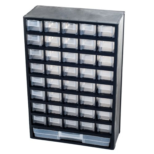 Storage Bin with Drawers - 41-Drawer Plastic Tool Organizer - Hardware or Craft Cabinet for Storing Beads, Toys, or Nuts and Bolts by Stalwart (Black) - style: 41 Drawers