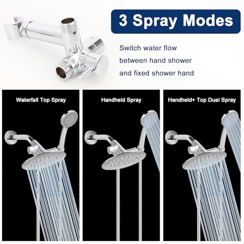 NearMoon Solid Brass Shower Arm Diverter with Handheld Mount, G1/2 3-Way Diverter Valve with Holder Bathroom Universal System Replacement Part for Hand and Fixed Shower Head (Chrome Finish) - color: Chrome Finish