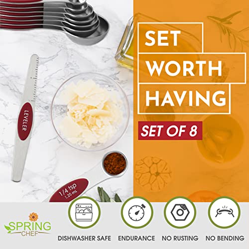 Spring Chef Stainless Steel Magnetic Measuring Spoons Set of 8, Red - color: Red, size: 1-Pack