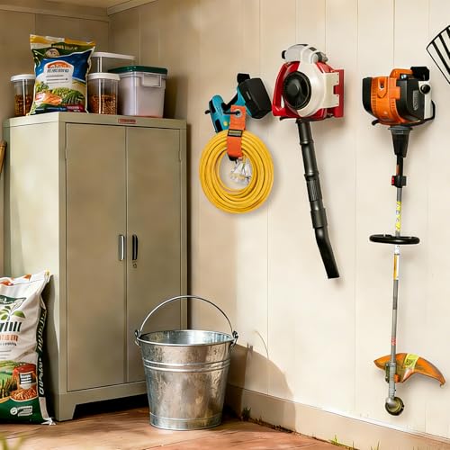 Heavy Duty Garden Power Tool Hanger, Garage Storage Utility Hooks with Storage Straps, Electric Tool Hooks, String Trimmer Hangers, Garden Tool Organizer, Weedeater Rack (2, Black) - color: Black-2
