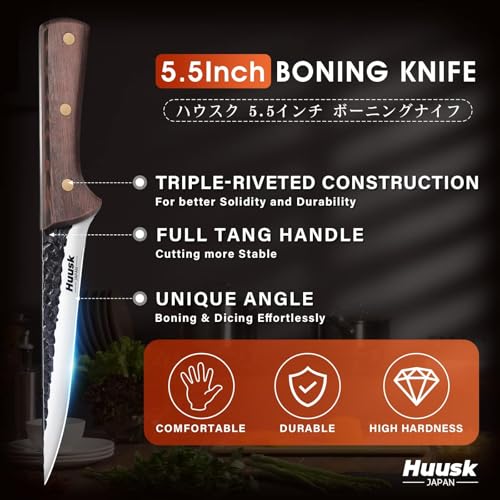 Huusk Boning Knife for Meat Cutting, 5.5" Fish Fillet Knives with Sheath - size: 5.5 inches