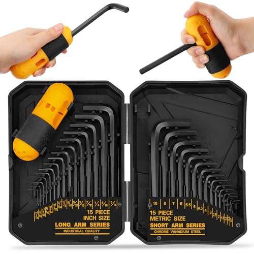ELEAD 31-Piece Hex Key Set - Allen Wrench Set, SAE and Metric Allen Keys MM(0.7mm-10mm) SAE(0.028"-3/8) Heat-Treated, Torque Handle, High Leverage, Long & Short Keys, Easy Organization - style: 31-Piece Hex Key Set