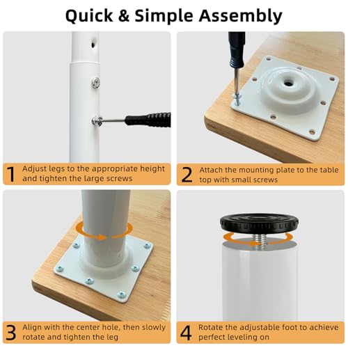 QLLY 24-40 inch Adjustable Metal Table Legs, Heavy Duty DIY Desk Legs with Leveling Feet, Set of 4, White for Home Office, Desk, Countertop, Kitchen Table - color: White