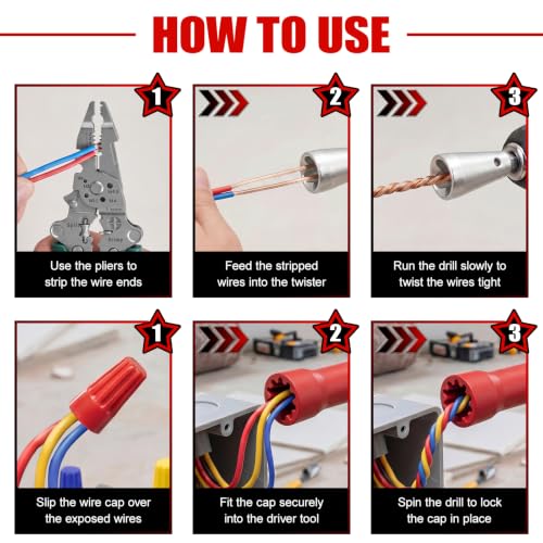 Automatic Foldable Wire Stripper and Wire Twister Tool with Bit Holder - Multifunctional Tool Set for Electricians, DIY, Home & Auto Repair