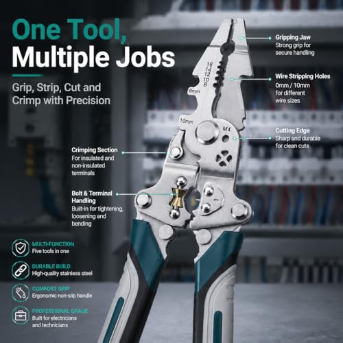 Multifunctional Foldable Automatic Wire Stripper and Cutter, Portable Crimping Tool for and Stripping tools & home improvement - color: Green