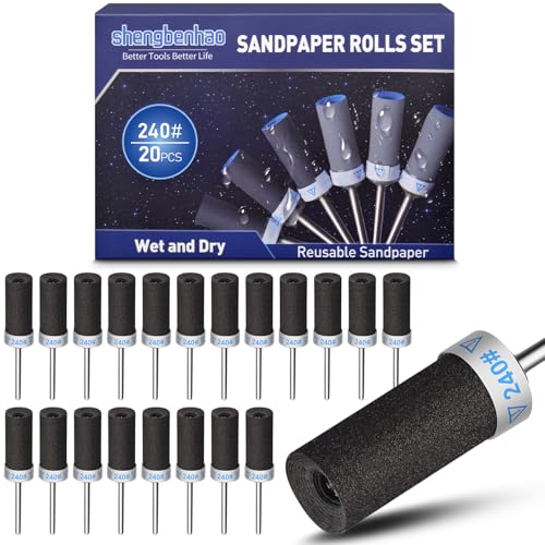 20Pcs 240 Grit Sanding Drums Sandpaper Sticks Set for Dremel Rotary Tool with 1/8" Shank, Sanding Bits Kit Rotary Tool Accessories for Metal Rust Removal/Stone Grinding/Jade Polishing (240 Grit) - style: 240 Grit