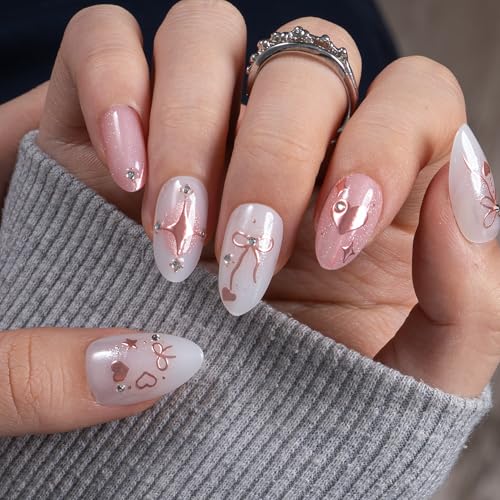 CurvLife Soft Gel Almond Press On Nails, Long-Lasting Reusable Fake Nails Kit with Glue & Tabs, 30pcs Salon-Quality Stick On Nails for Women At-Home Manicure (Blush Sparkle) - color: D1 - Blush Sparkle