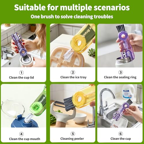 3 in 1 Cup Lid Gap Cleaning Brush Set, 3PCS Multifunctional Bottle Cleaning Brush, Cup Lid Gap Bottle Cleaner Home Kitchen Brush Tools Multicolor