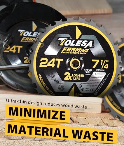 TOLESA 7-1/4 Circular Saw Blades, 24T Framing for Woodworking, 3-Pack - size: 7-1/4'', style: 24T