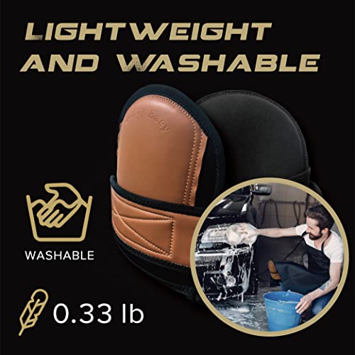 Super Soft Knee Pads for Work, Replaceable Inner Cushion Design, Leather Knee Pads for Construction, Flooring , Gardening, Cleaning, and Garage, Shorts Available rodilleras para trabajo, Beige. - size: One strsp