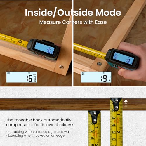 ACPOTEL Digital Tape Measure 16ft, LCD Display, 6 Metric & Imperial Units | Retractable Measuring Tape, Rechargeable, 1/16" Precision, 20-Value Memory, Midpoint, Area/Volume Calc for Pro & DIY Use - color: Yellow