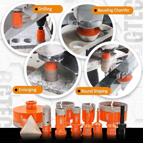 BGTEC Diamond Hole Saw Kit Marsonry Drill Bits,5/8-11 Thread 12pcs 6/6/8/20/25/35/50/75/100mm Drill Bits+20mm Milling Finger Bit+2" chamfering Bit+SDS for Granite Marble Porcelain Tile Ceramic - size: 12 pcs - 6/6/8/20/25/35/50/75/100mm, style: Flash Toot