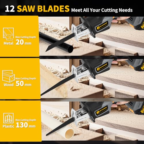 JEXUGK Reciprocating Saw, 21V Cordless Brushless Sawsall with 2 x 4.0Ah battery, 3500 SPM Variable Speed Zaw Saw with 12 Blades, Power Sierra Recíproca Tool‑Free Blade Change for Wood Metal PVC