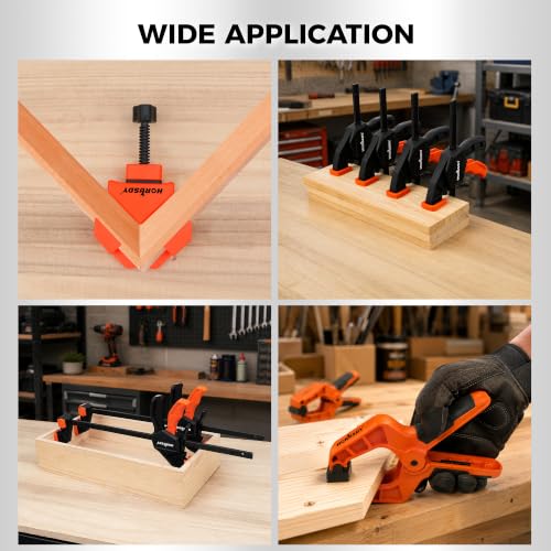 10-Piece Bar Clamp Set for Woodworking, 4 x 6-inch & 2 x 12-inch One-Handed F Clamp/Spreader, 132 lbs Load Capacity, Includes Spring Clamps & 90° Angle Clamp, Quick-Release Grip - color: 10pcs 132lbs 6"&12" Orange