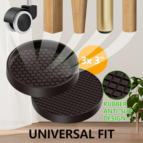 Non Slip Furniture Pads- 3"x3" Round Anti Skid Caster Cups Furniture Coasters, Anti-Sliding Grippers Floor Protectors for Furniture Bed, Couch, Chair Leg, Brown(Set of 4) | Furniture Coasters for Hardwood Floors, Furniture Stopper to Prevent Sliding, Keep