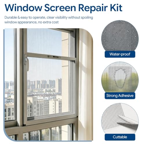 20Sheets Window Screen Patches Repair Kit, 4 Sizes Black Windows Screen Repair Mesh Tapes Blow Dryer, Self-Adhesive Windows Screen Repair Tapes for Window, Door, Screen Tears Holes