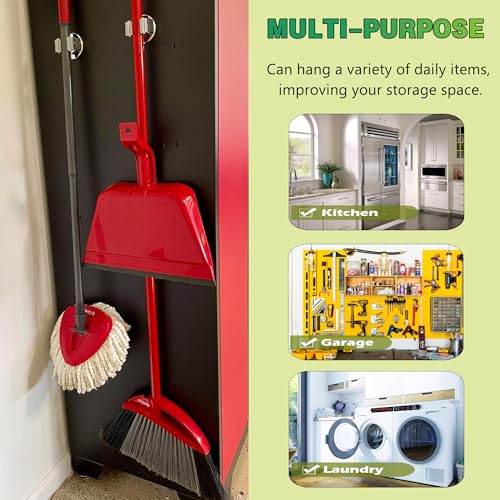 ULIBERMAGNET Magnetic Mop Broom Holder,Heavy Duty Movable Magnetic Tools Holder,Anti-Slip Magnet Mounted Utility Storage Mop Shovel Hanger for Garage, Kitchen, Laundry, Garden(8 Pack/Silver) - style: 10LB 8PCS Magnetic Mop Holder