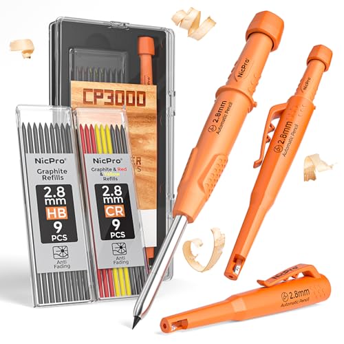 Nicpro Carpenter Pencil with Sharpener & Sleeve, Construction Pencil-Orange - color: Orange