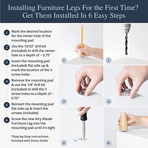 Airy Abode Premium Ash Wood Furniture Legs (Full Install Kit) - Pick Your Size and Color - color: Ash, size: 6 Inches
