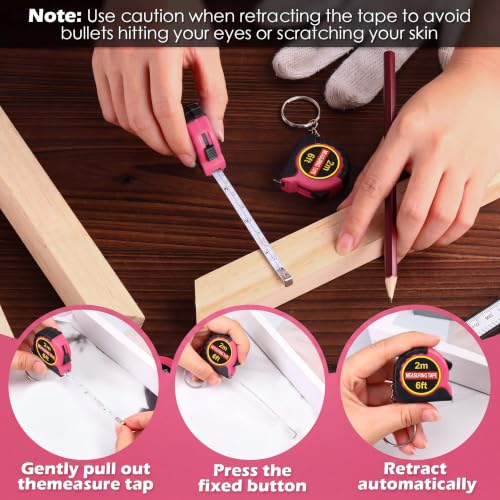 Kanayu 50 Pcs Pcs Mini Measuring Tape with Keychain, 6 ft, Rose Pink - color: Rose Pink, size: 6 ft