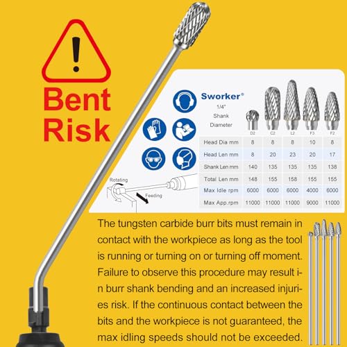 Sworker 5Pcs Long Carbide Burr Set 1/4" Shank Total L 6.2" Die Grinder Bits Rotary Rasp Attachment Cut Port Grind Metal Cast Iron Steel Aluminum Cylinder Head Engine Intake Exhaust Manifold Tight Area - size: 1/4x6.2"Shank,5Pcs