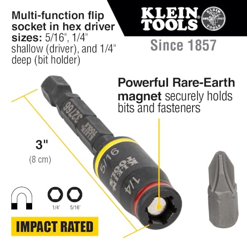 Klein Tools 32308F Impact Driver Set, 10-in-1 Stubby Screwdriver Driver Set, Hex Flip Socket, 7 Bits, 1/4-Inch Bit Holding Feature, 10-Piece - style: Standard