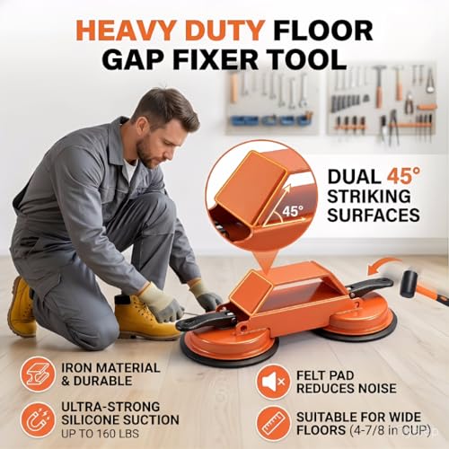 Floor Gap Fixer Tool Heavy Duty Repair Kit 45° Striking Surface Dual Suction Cup with Rubber Mallet for Laminate Vinyl SPC Flooring