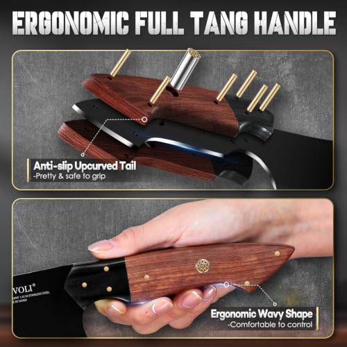 TIVOLI Kitchen Knife Set 5pcs - Chef Knife Set with Full Tang Wooden Handle - size: 8.1