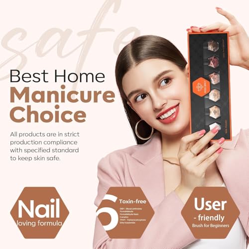 modelones Nail Polish Set 6 Colors, Fall Winter Brown Nude Silver Glitter Nail Polish Skin Tone Collection Quick Dry Mini Manicure DIY Nail Art Salon Home Gifts For Women Girl - color: A7 Gold Fall